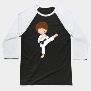 Karate Boy, Cute Boy, Black Belt, Brown Hair Baseball T-Shirt